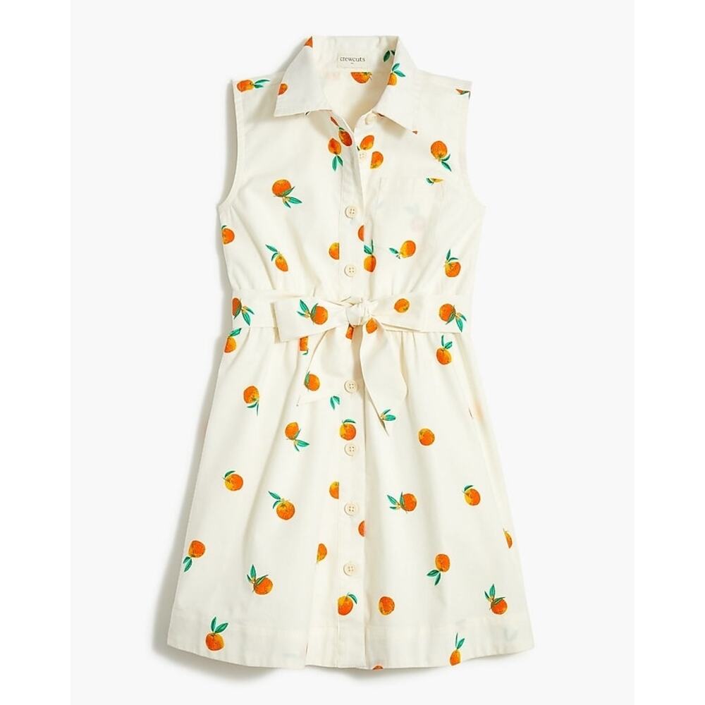 Crewcuts Girls Sleeveless Dress Orange Print Button‎ Down Belted 2T